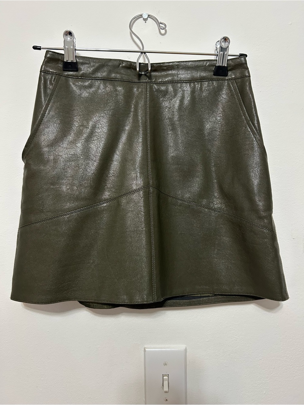 Lulu's Olive Green Faux Leather A-Line Mini Skirt